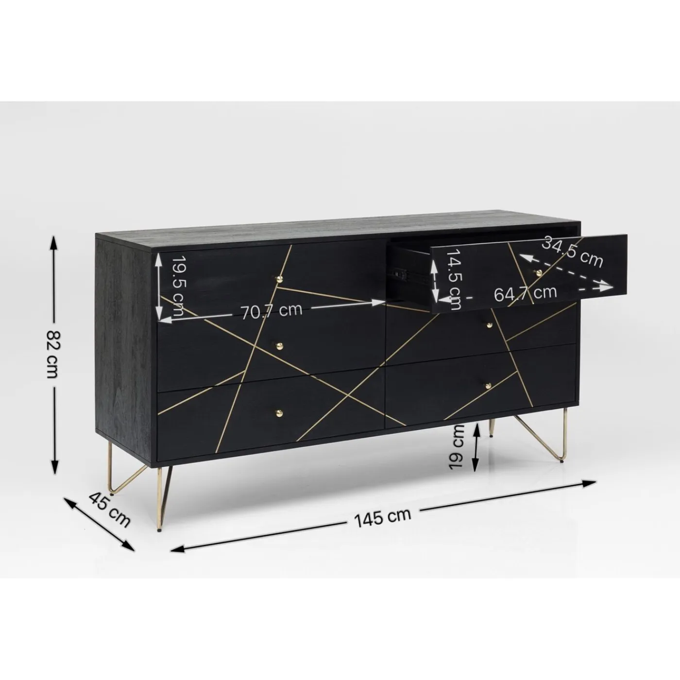 KARE Design Buffet Gold Vein 6 Tiroirs 145X82Cm