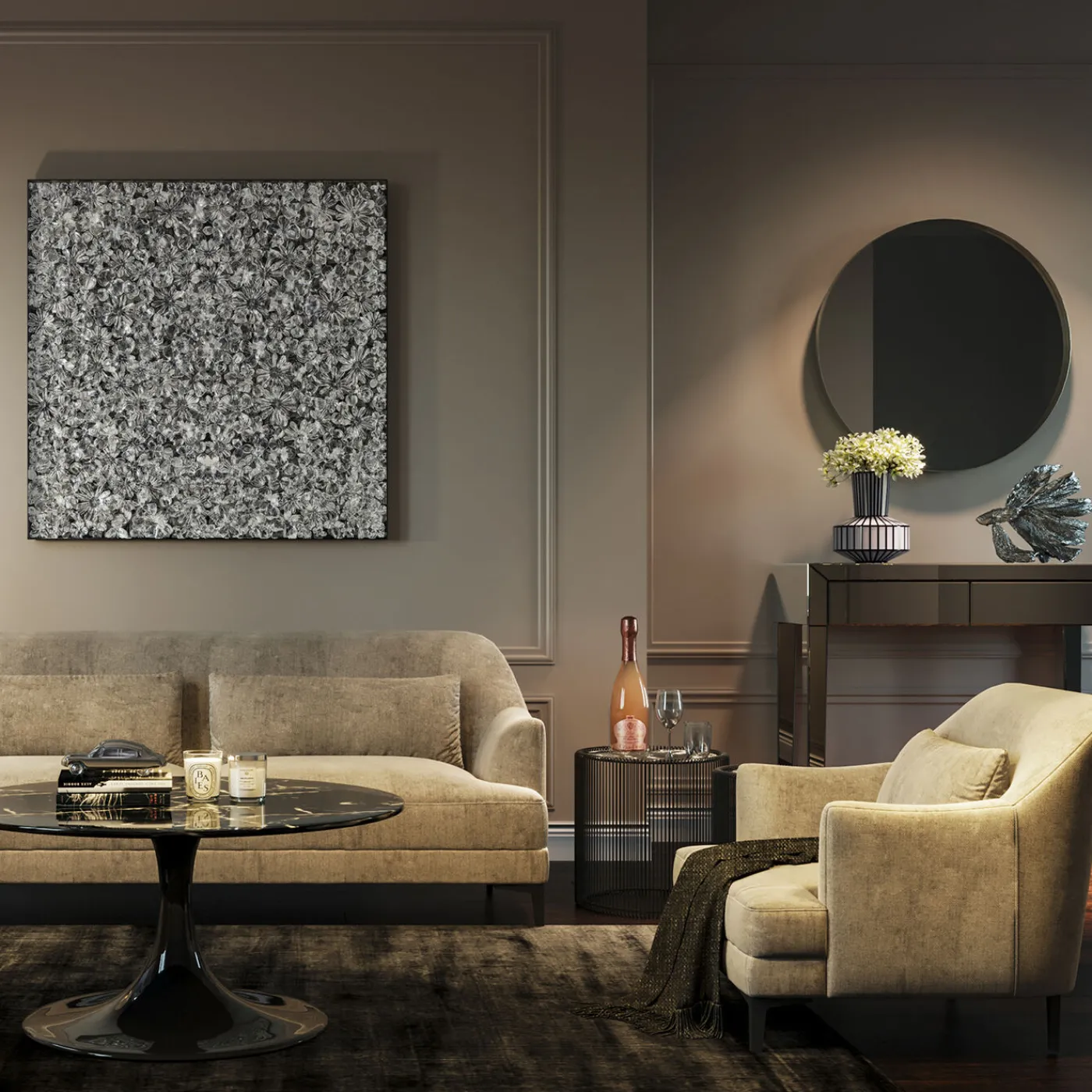 KARE Design Cadre Décoratif Silver Flower 100X100Cm