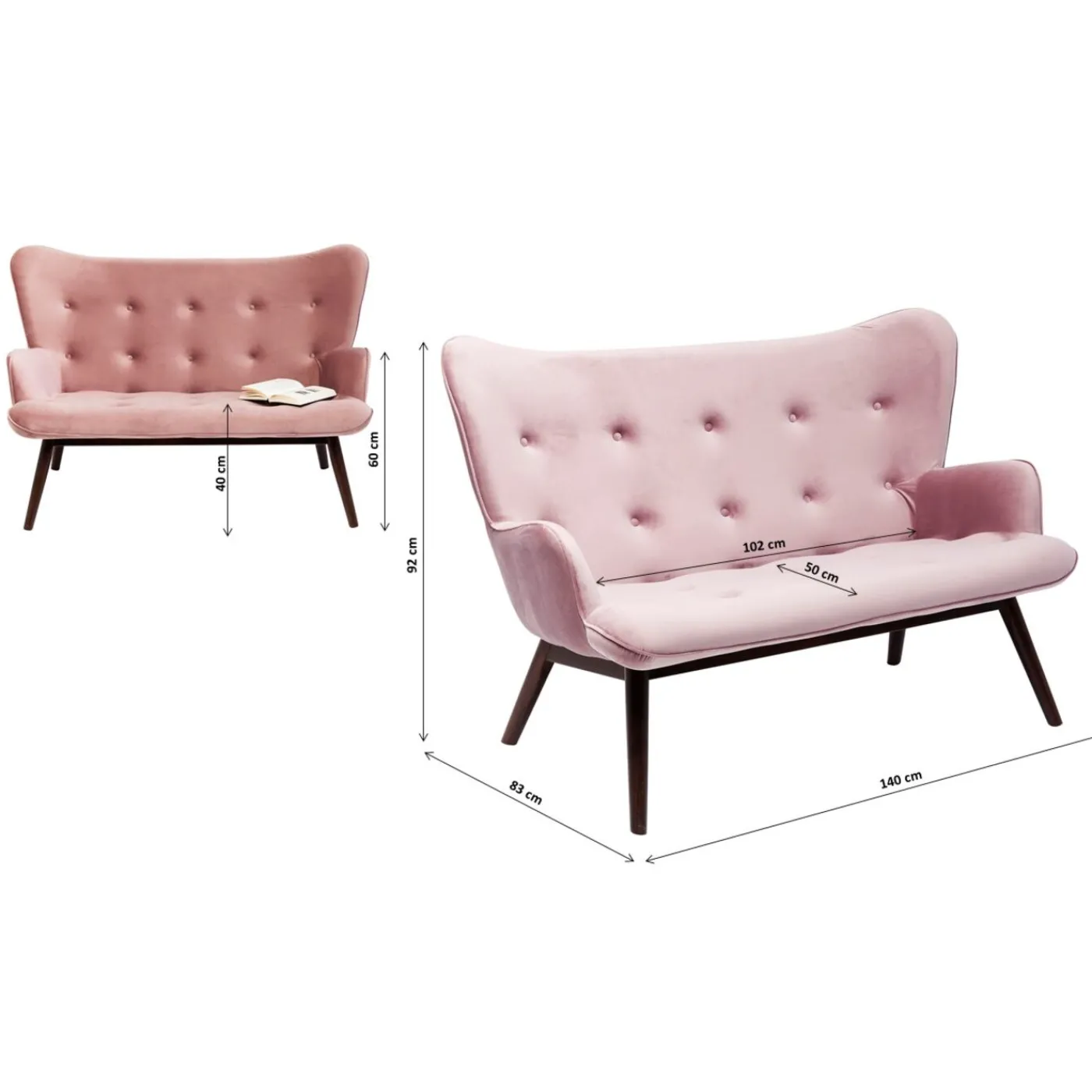 KARE Design Canapés Black Vicky 2-Places Velours Gris