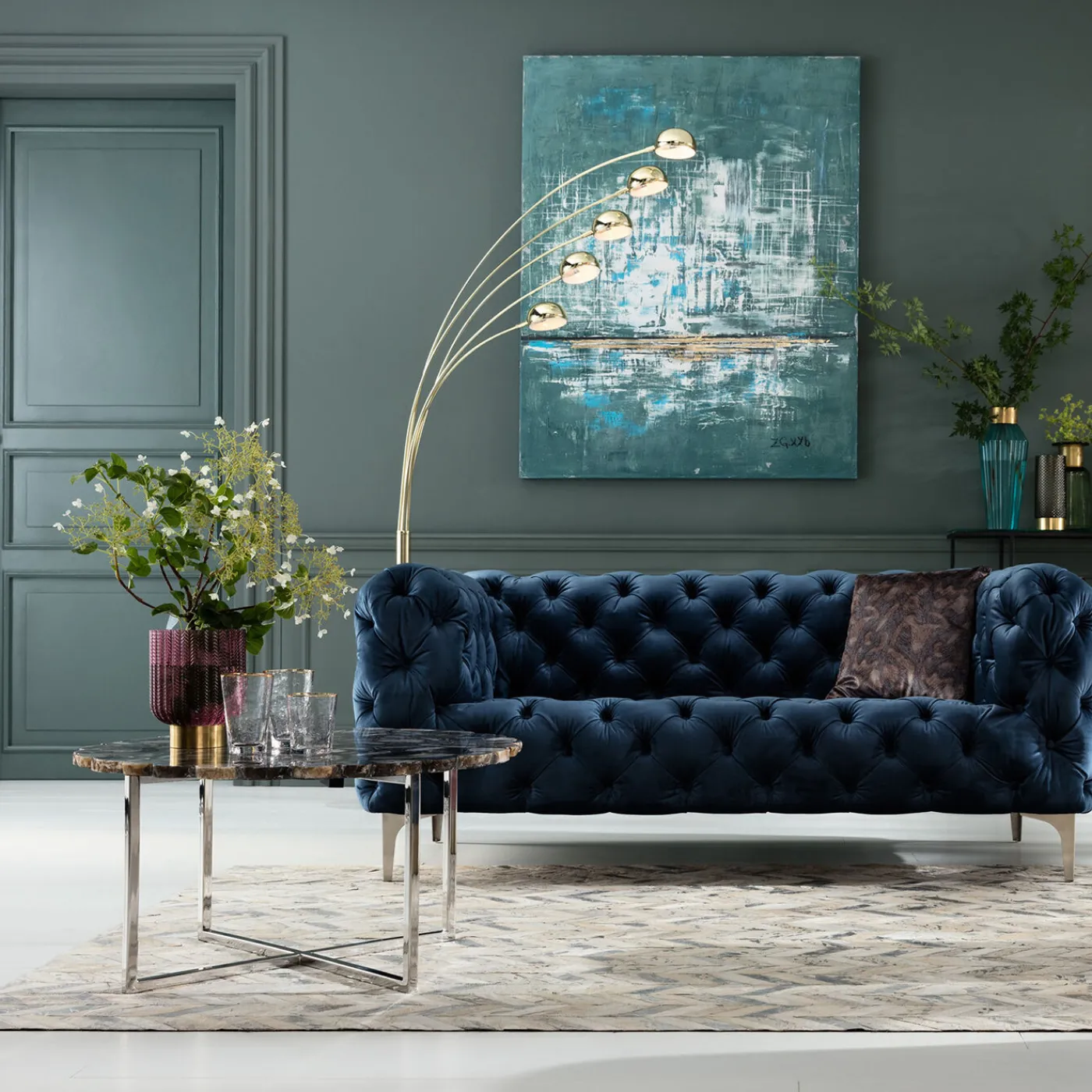 KARE Design Canapés Look 2-Places Velours Bleu