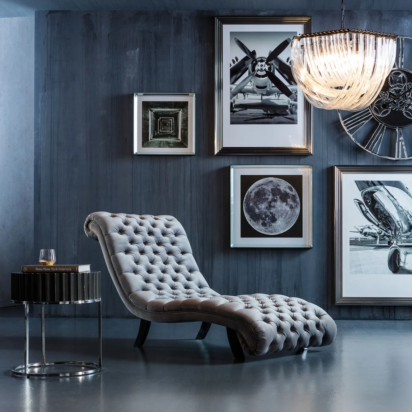 KARE Design Chaise Longue Desire Velours Argente