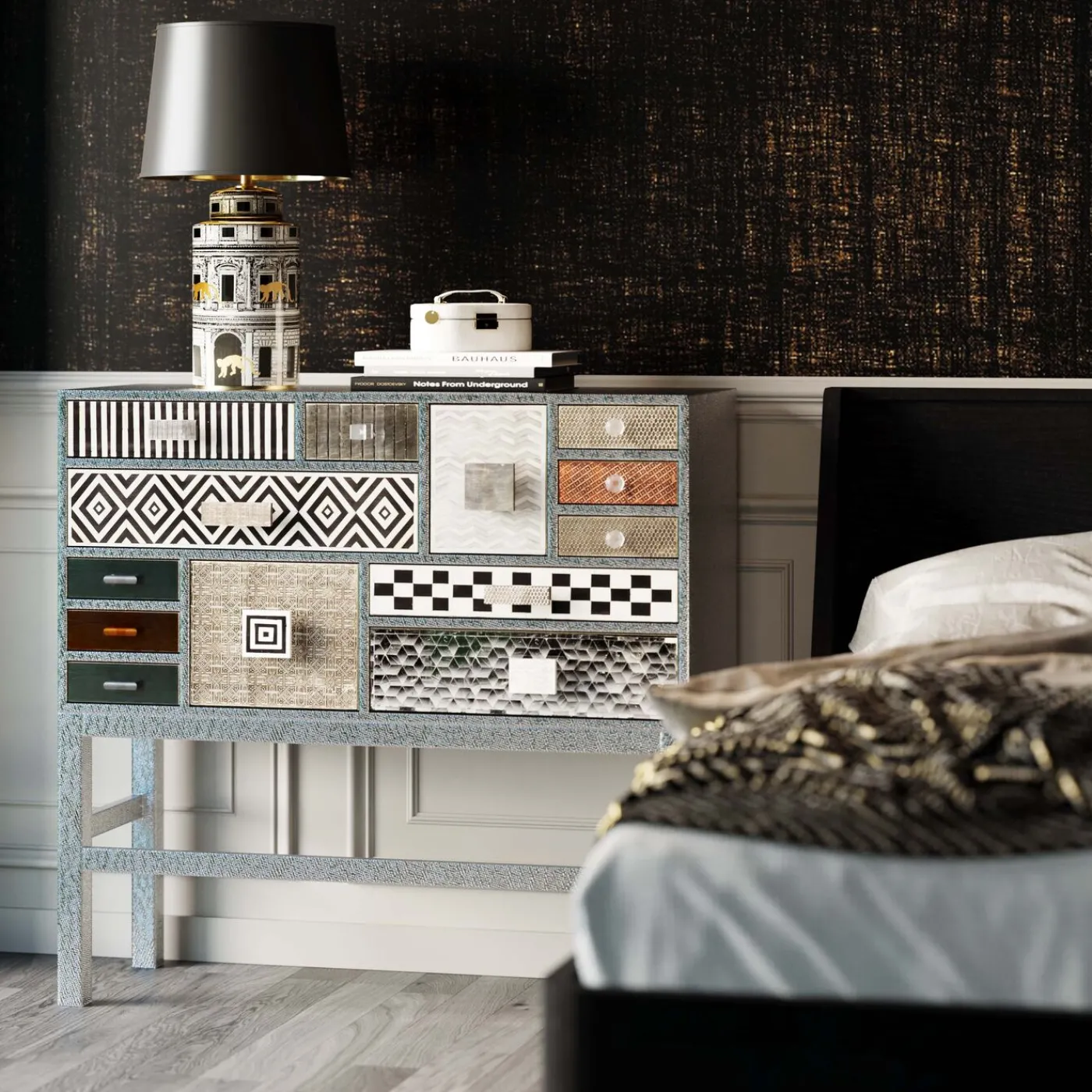 KARE Design Commode Haute Chalet Argent 13 Tiroirs