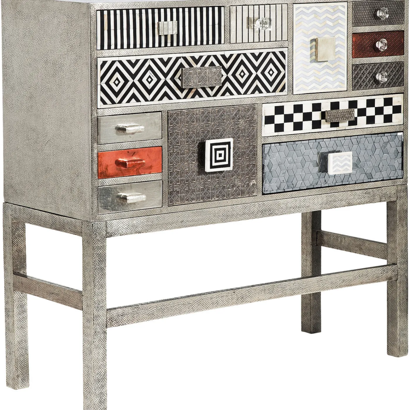 KARE Design Commode Haute Chalet Argent 13 Tiroirs