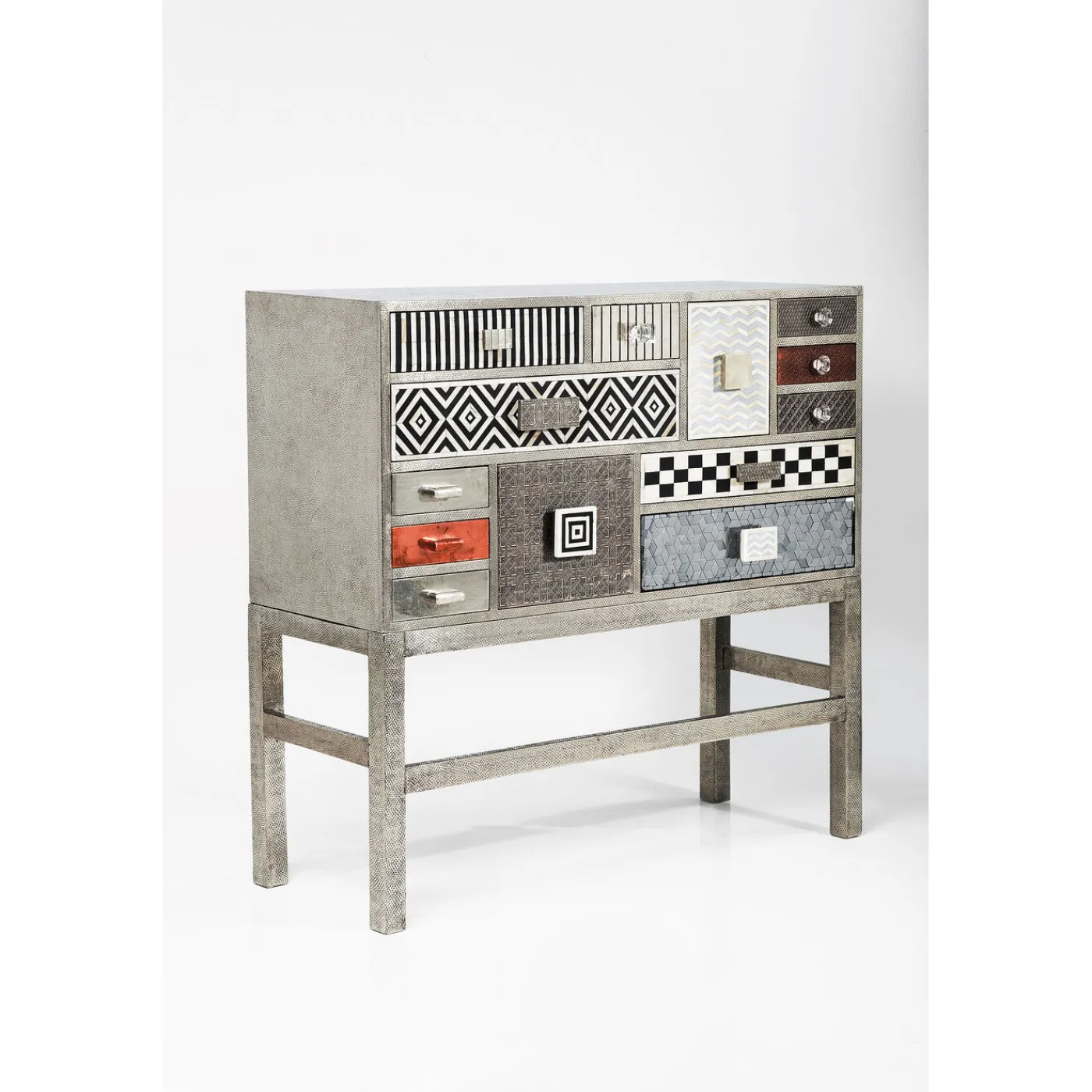 KARE Design Commode Haute Chalet Argent 13 Tiroirs