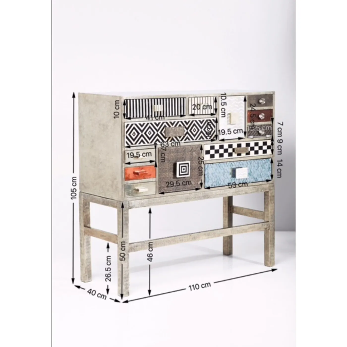 KARE Design Commode Haute Chalet Argent 13 Tiroirs