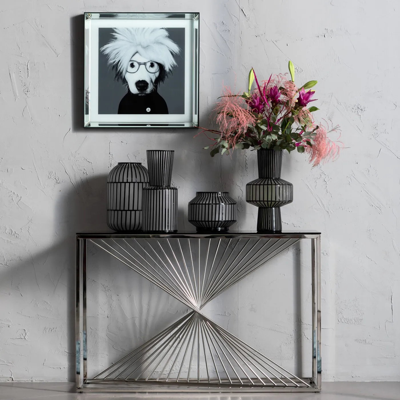 KARE Design Console Laser Argente-Verre Clair 120X40