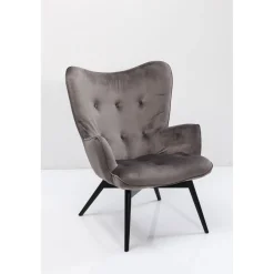 KARE Design Fauteuil Black Vicky Velours Gris