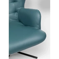 KARE Design Fauteuil Pivotant Oscar Cuir Bleu