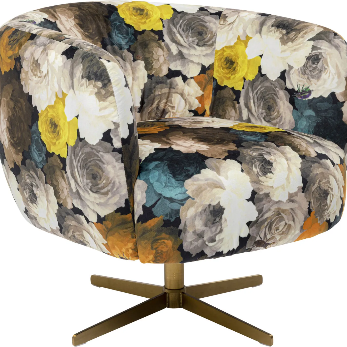 KARE Design Fauteuil Pivotant Peony Flower Jaune
