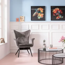 KARE Design Fauteuil Tudor Velvet Gris-Argente