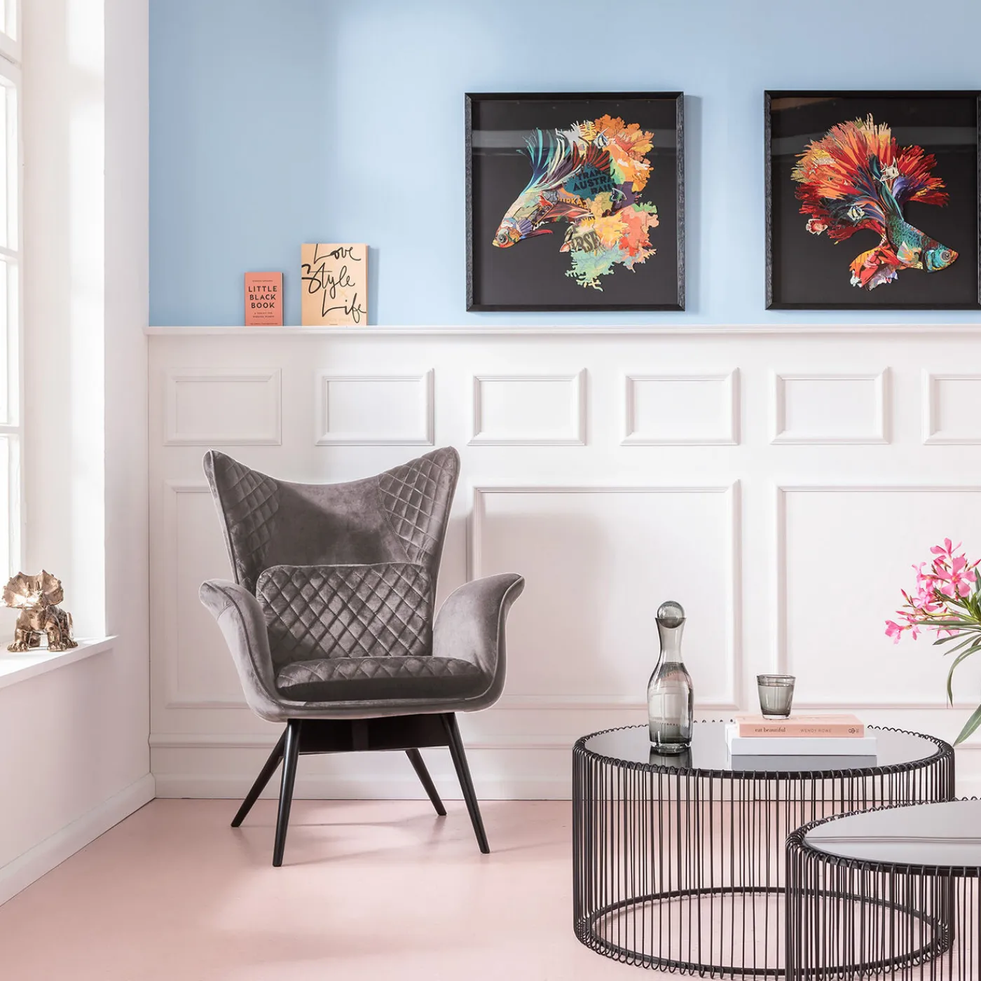 KARE Design Fauteuil Tudor Velvet Gris-Argente