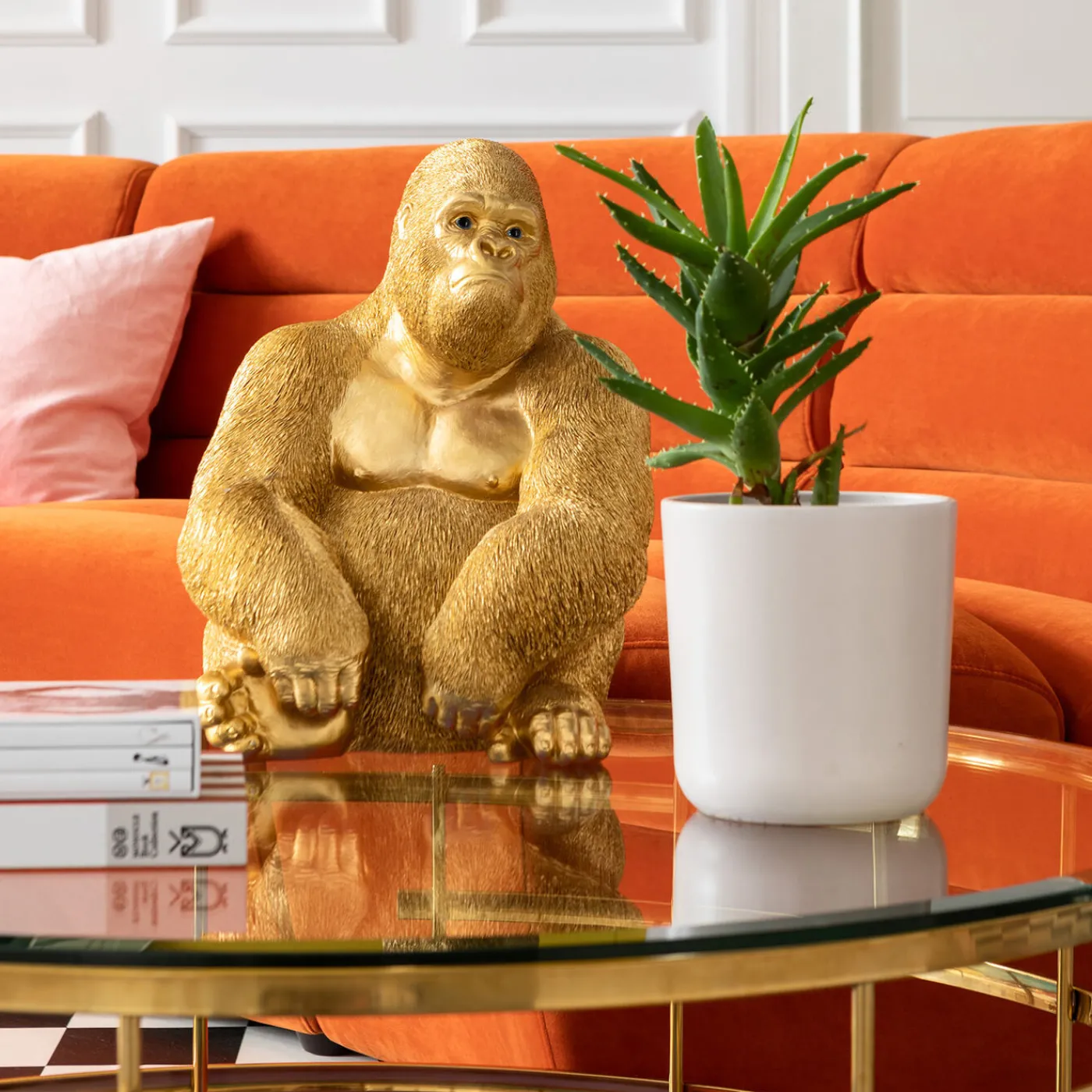 KARE Design Figurine Décorative Monkey Gorilla Side Dore 39Cm