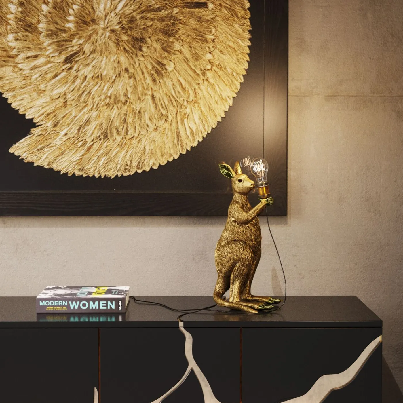 KARE Design Lampe A Poser Animal Kangaroo Dore 46Cm