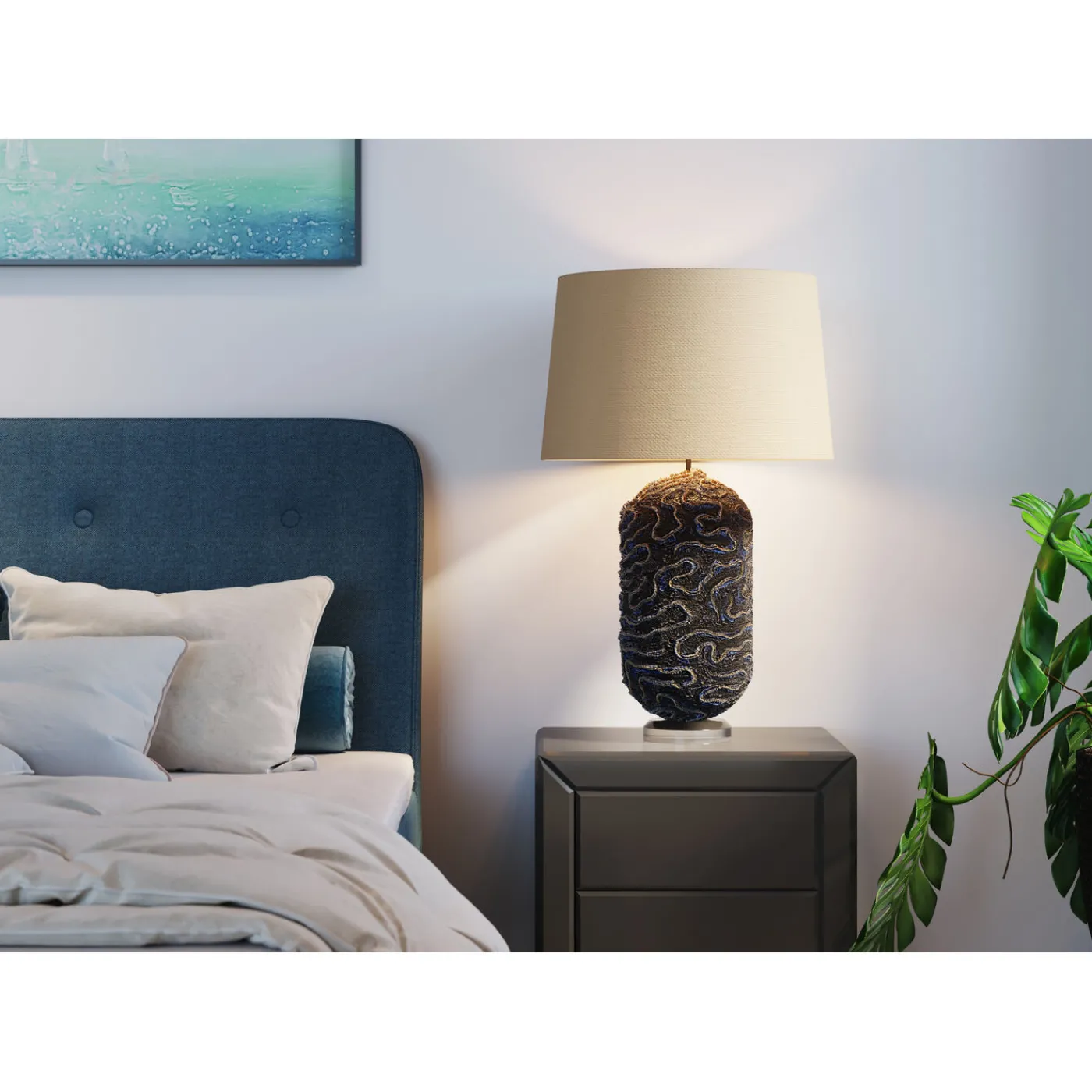 KARE Design Lampe A Poser Waterflow Bleu 79Cm