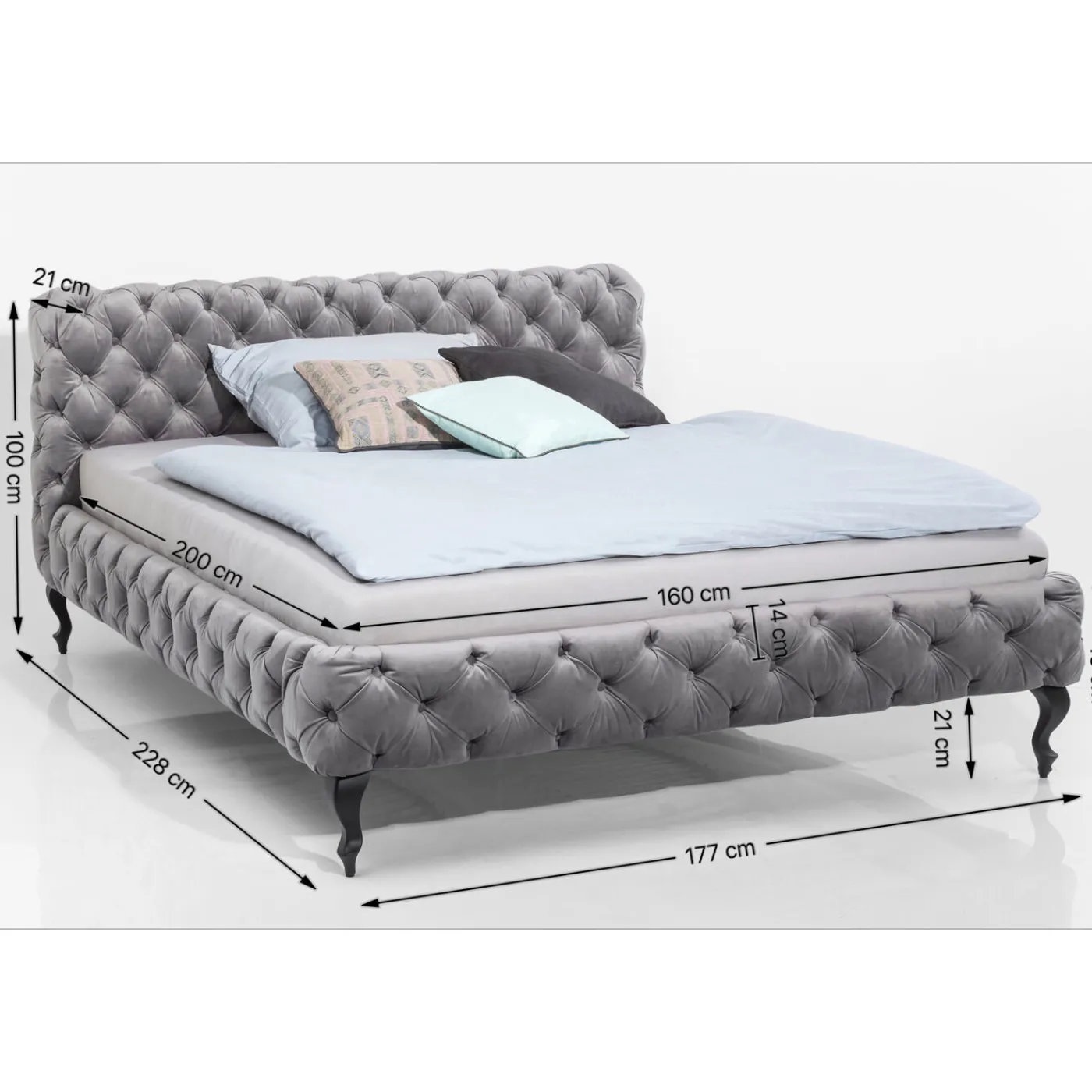 KARE Design Lit Desire Velvet Silver Grey 160X200 Cm