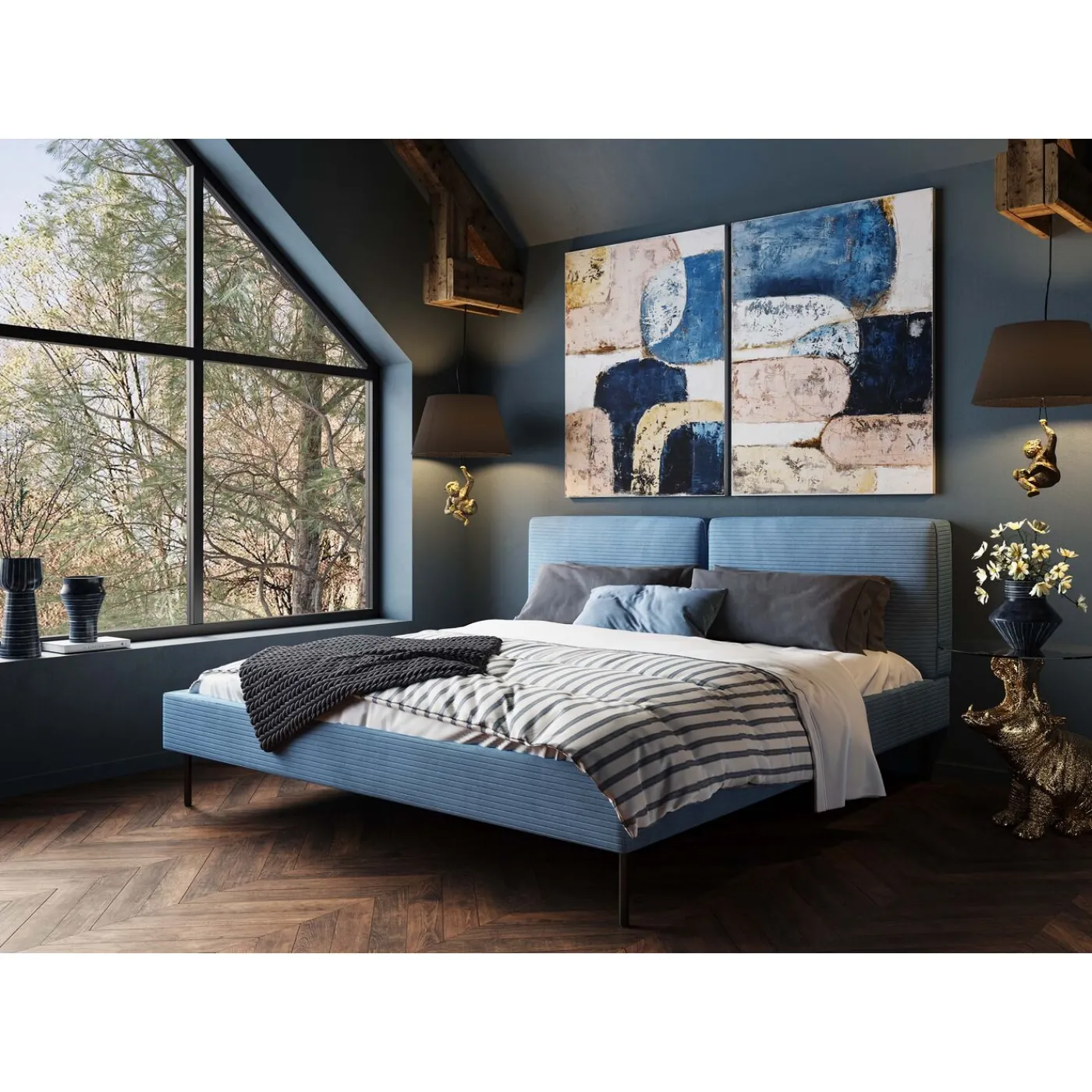 KARE Design Lit East Side Velours Cotele Bleu 180X200Cm
