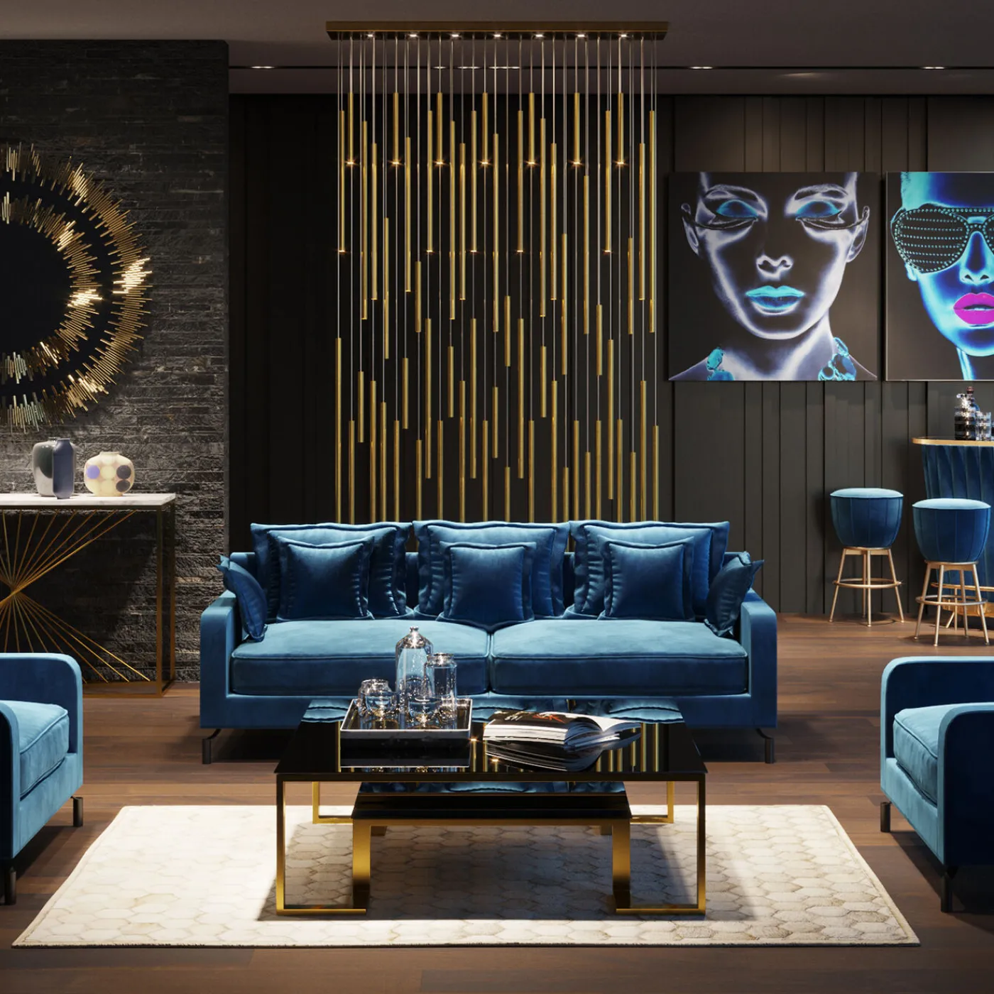 KARE Design Suspension Living Vegas Deluxe Laiton Led