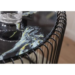 KARE Design Table Basse Wire Noir/Verre Décor Marbre (2/Set)