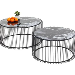 KARE Design Table Basse Wire Noir/Verre Décor Marbre (2/Set)