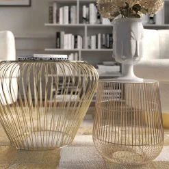 KARE Design Table D Appoint Beam Marbre Blanc-Laiton O32Cm