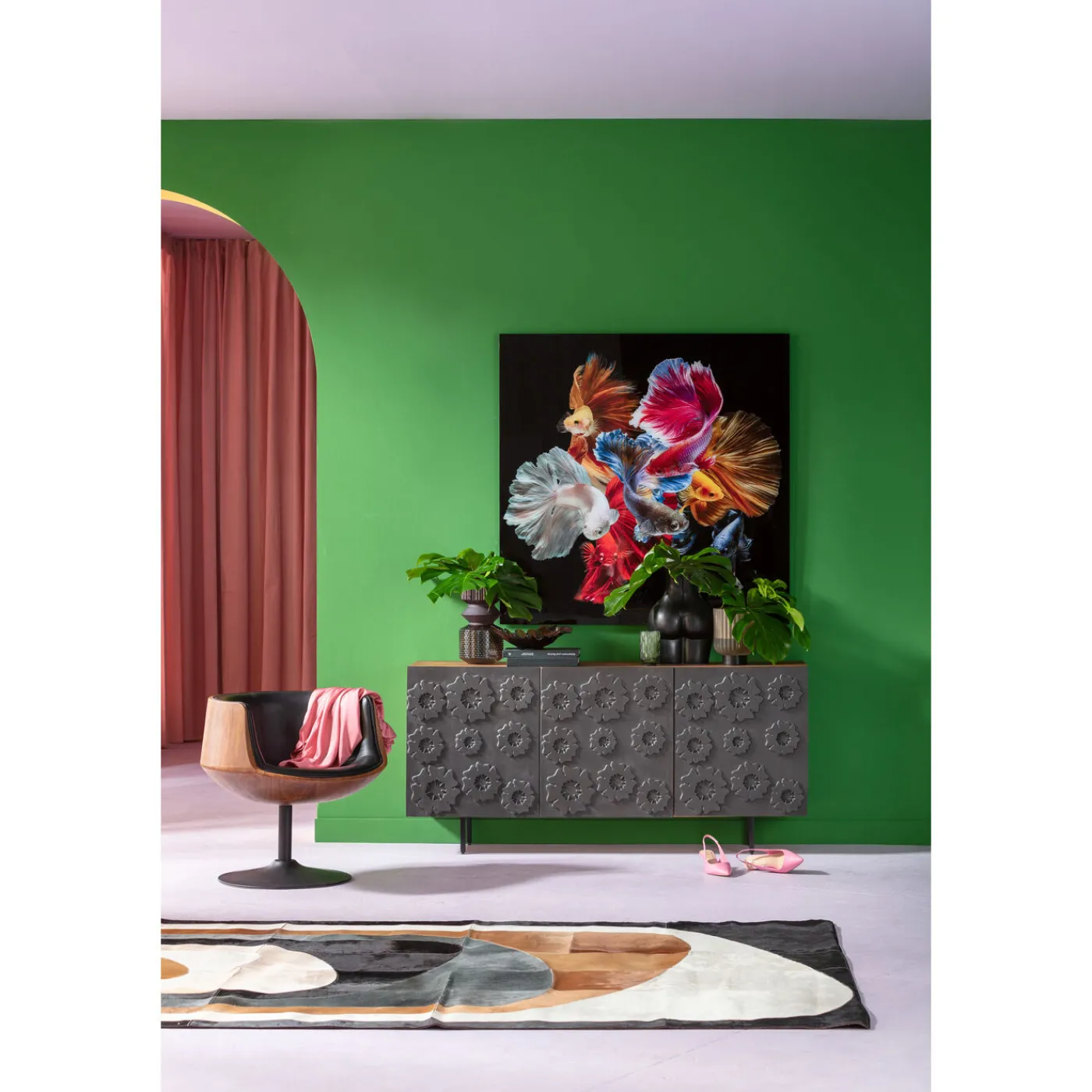 KARE Design Tableau En Verre Colorful Swarm Fish 120X120Cm