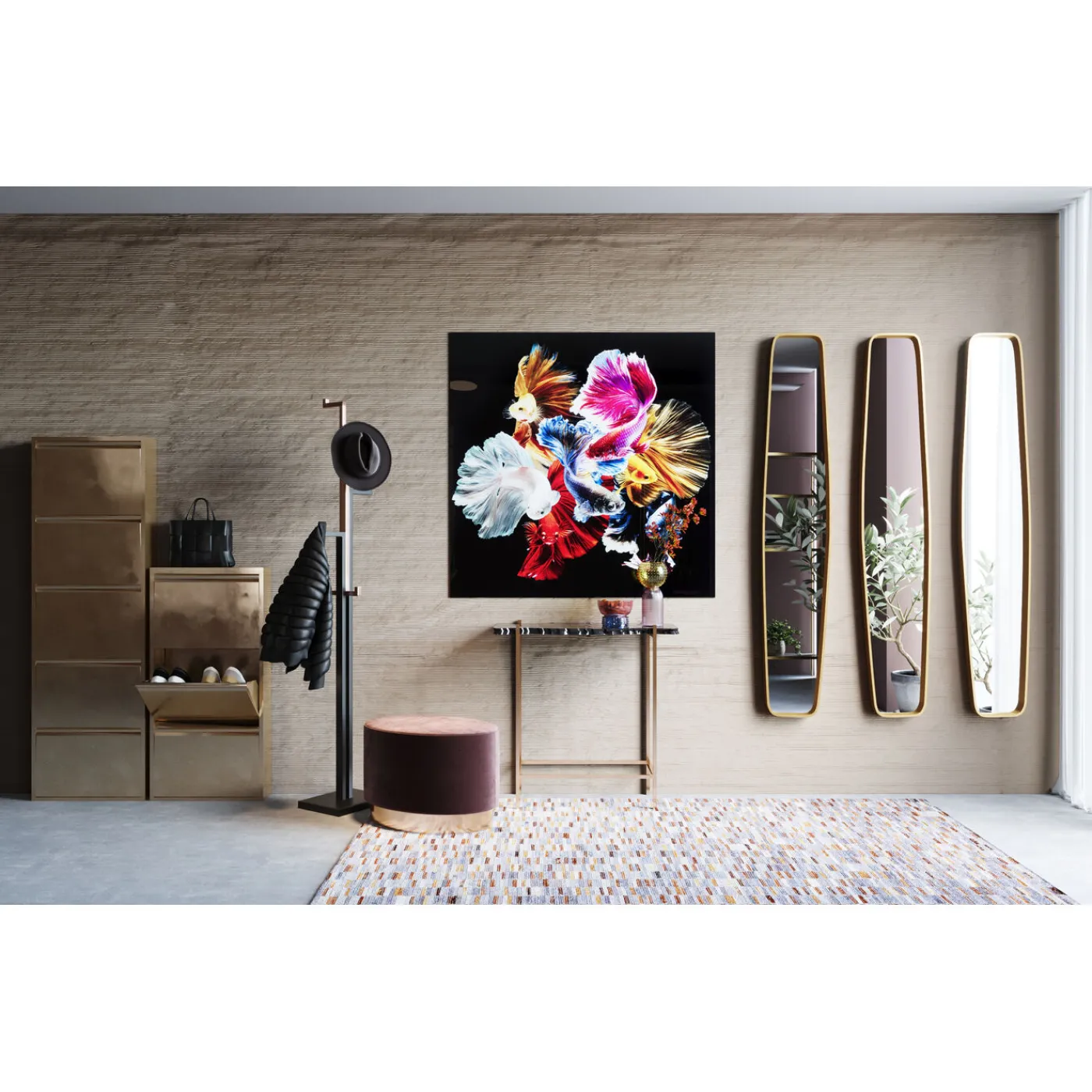 KARE Design Tableau En Verre Colorful Swarm Fish 120X120Cm