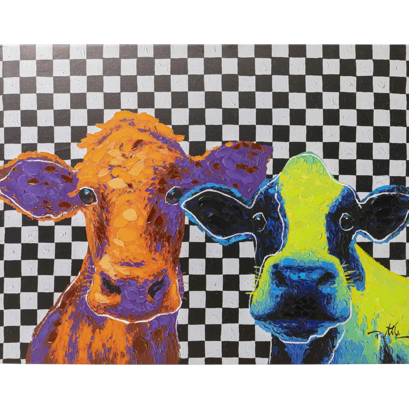 KARE Design Tableau Sur Toile Colorful Cows 120X90Cm