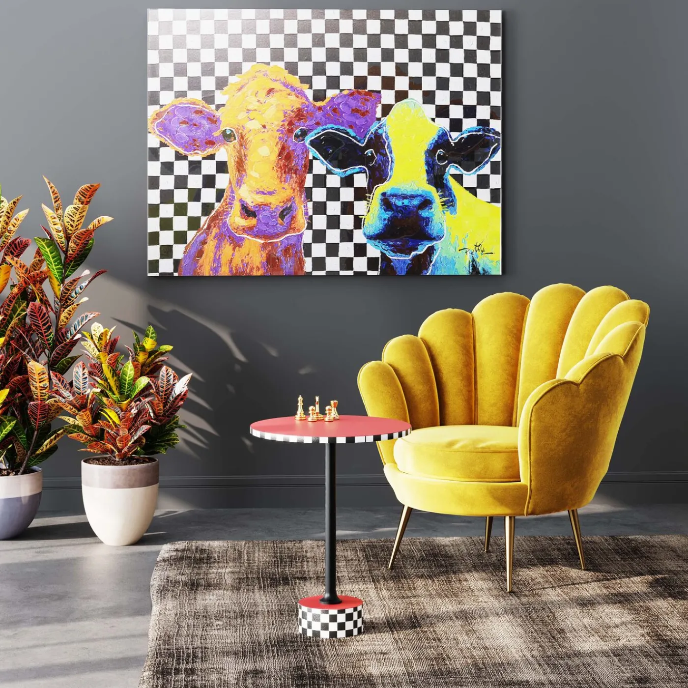 KARE Design Tableau Sur Toile Colorful Cows 120X90Cm