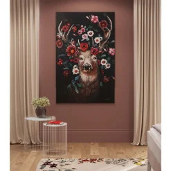 KARE Design Tableau Sur Toile Deer In Flower 90X140Cm