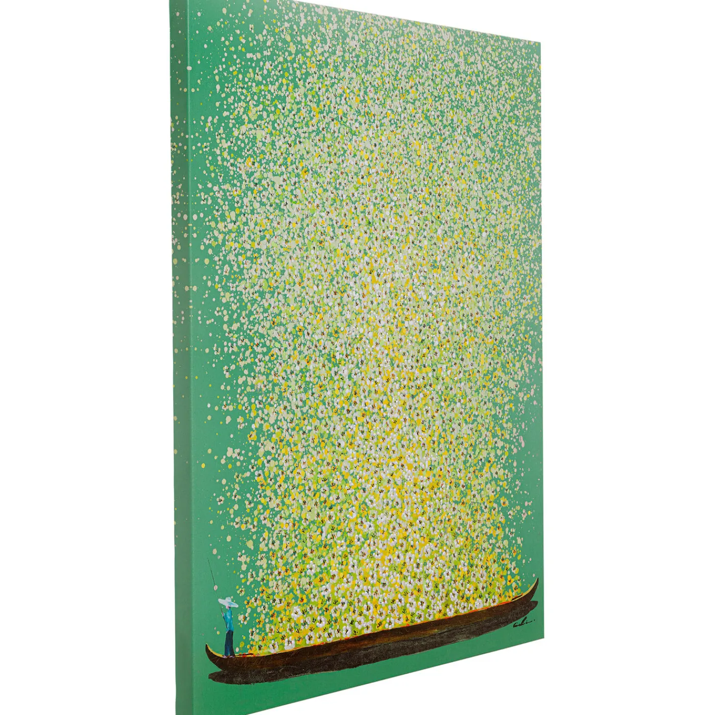 KARE Design Tableau Sur Toile Flower Boat Vert Jaune 80X100Cm