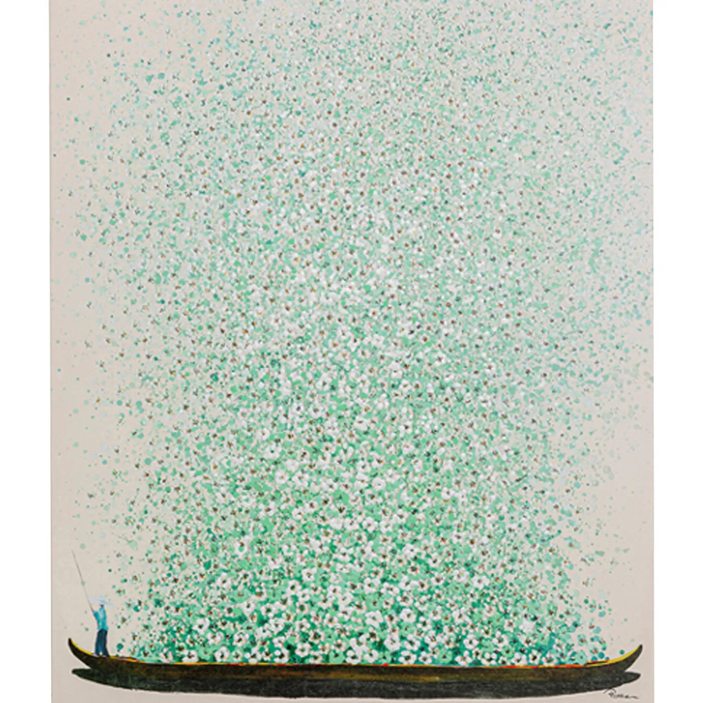 KARE Design Tableau Sur Toile Flower Boat Beige Vert 120X160Cm