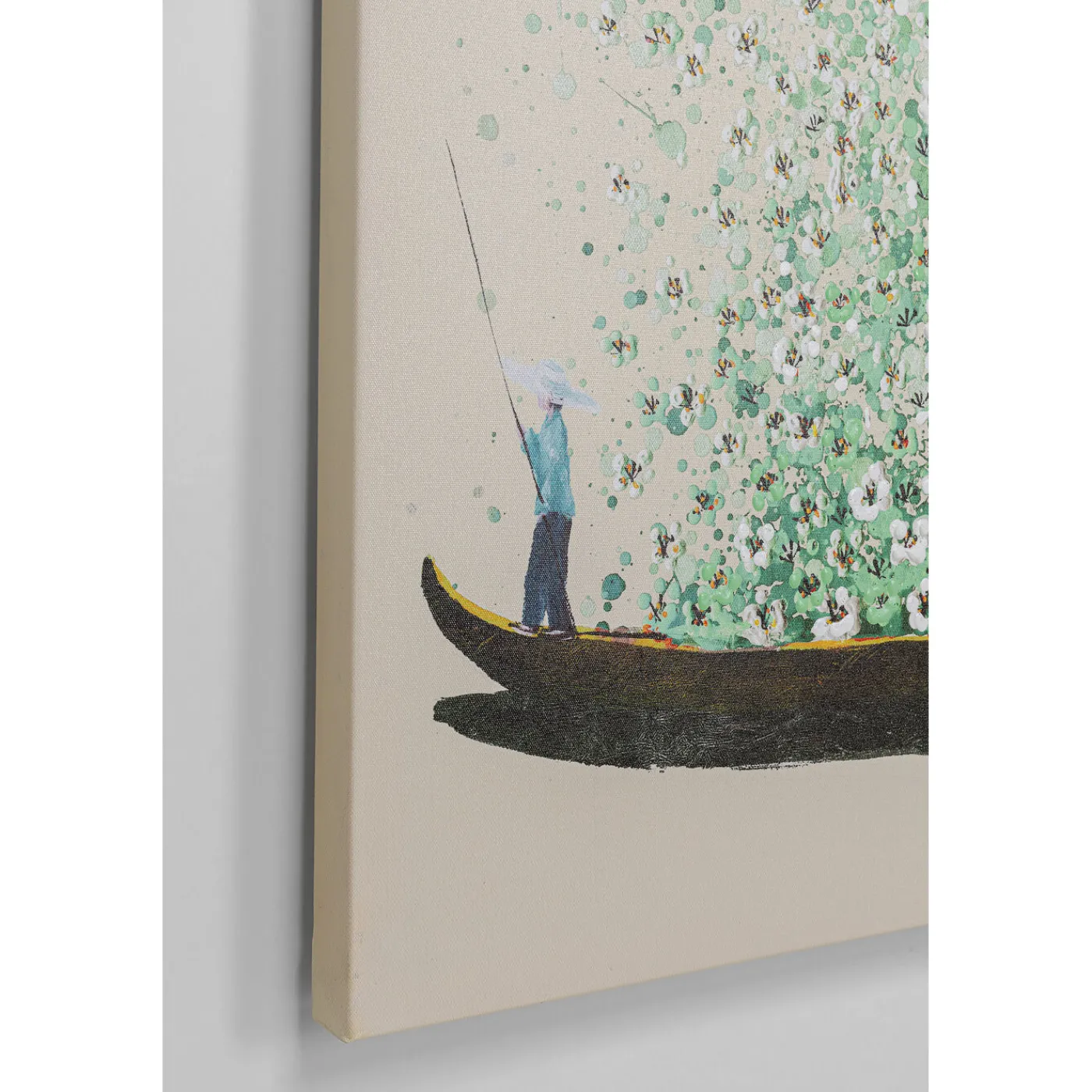 KARE Design Tableau Sur Toile Flower Boat Beige Vert 120X160Cm