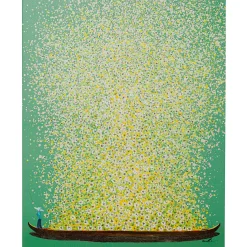 KARE Design Tableau Sur Toile Flower Boat Vert Jaune 80X100Cm