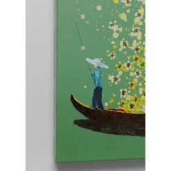 KARE Design Tableau Sur Toile Flower Boat Vert Jaune 80X100Cm