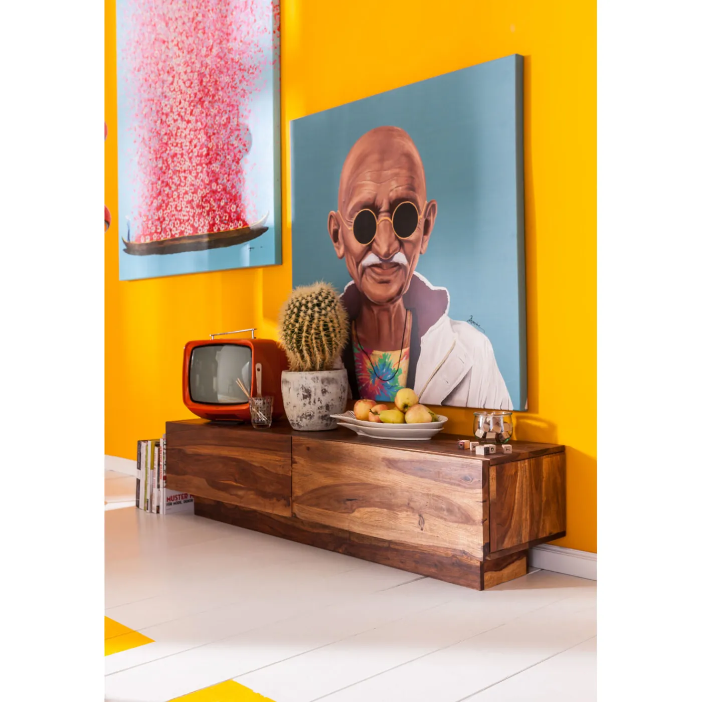 KARE Design Tableau Touched Flower Boat Bleu-Fuchsia 120X160Cm