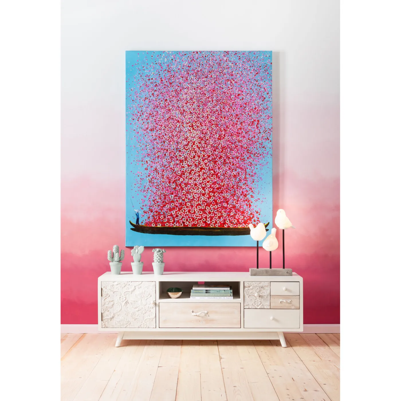 KARE Design Tableau Touched Flower Boat Bleu-Fuchsia 120X160Cm