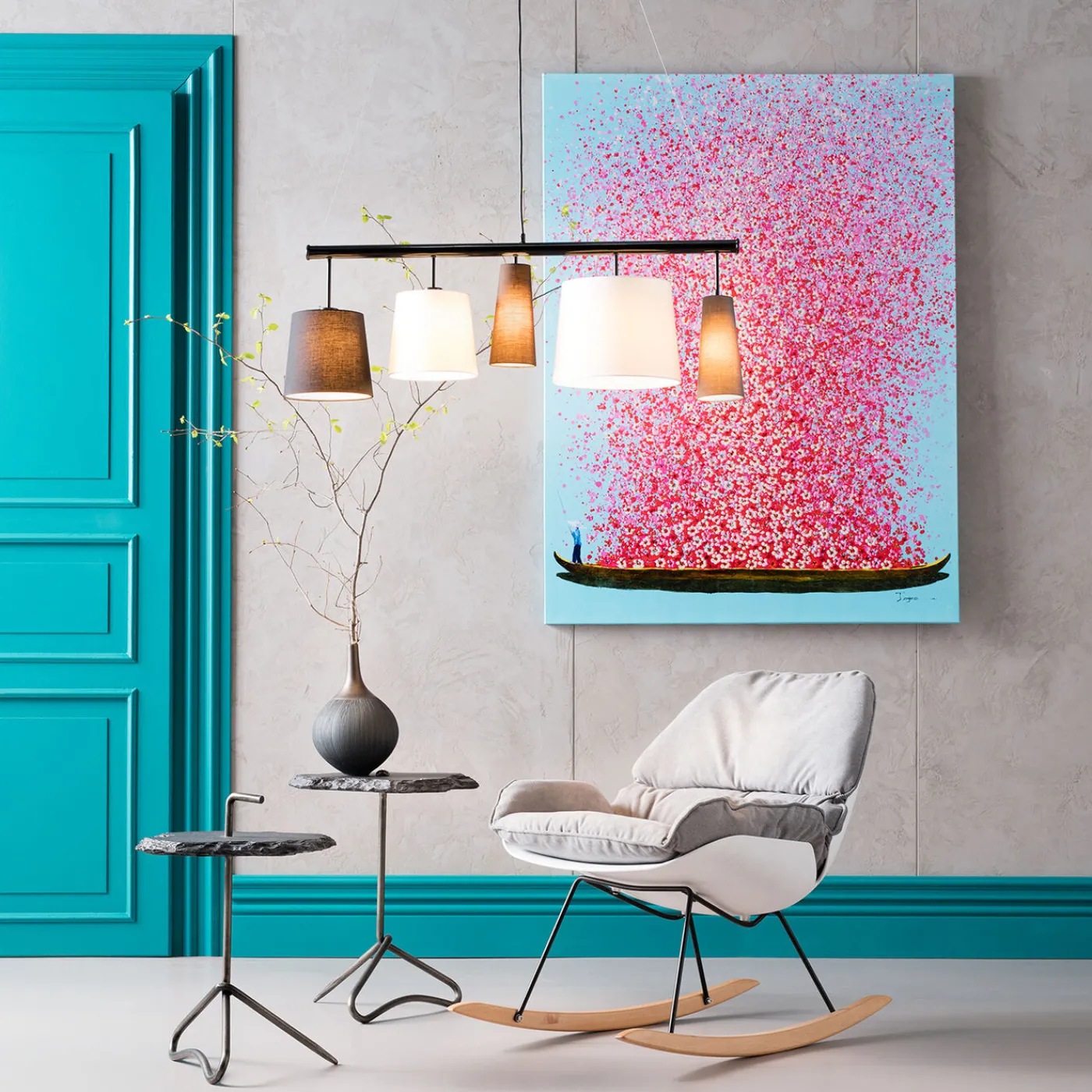 KARE Design Tableau Touched Flower Boat Bleu-Fuchsia 120X160Cm