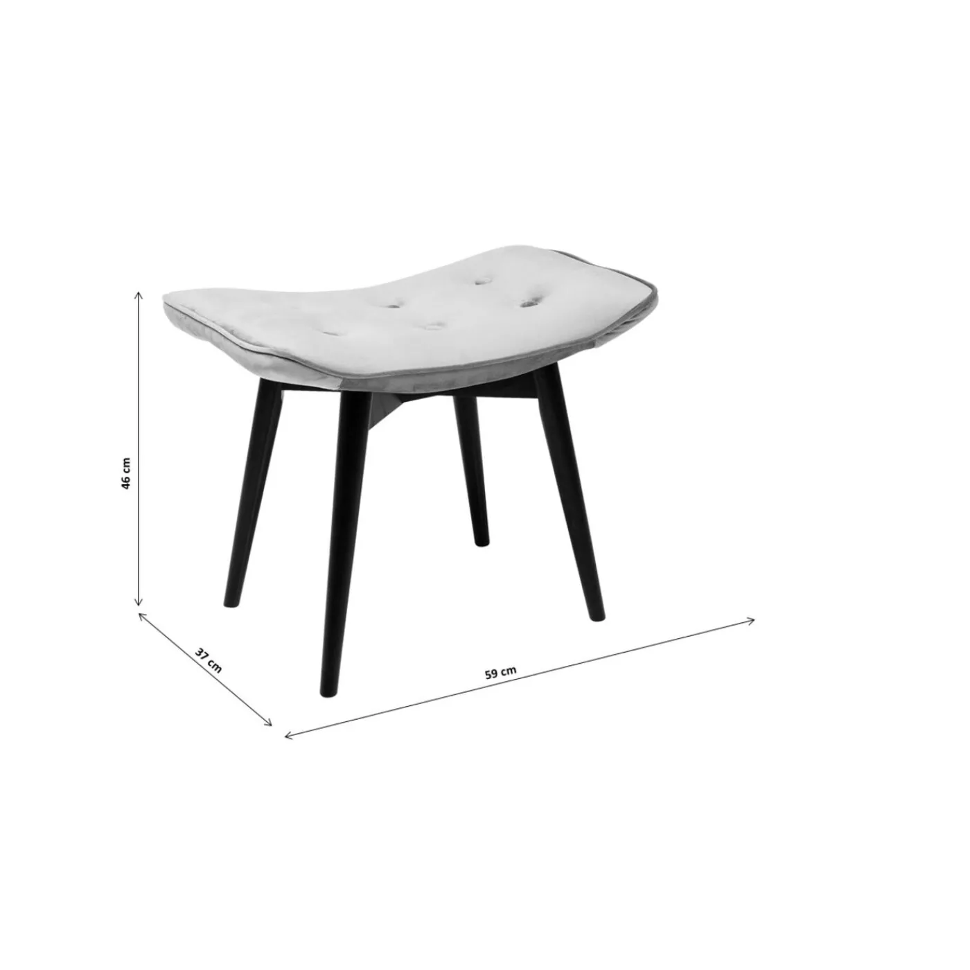 KARE Design Tabouret Black Vicky Velours Gris 46X59Cm